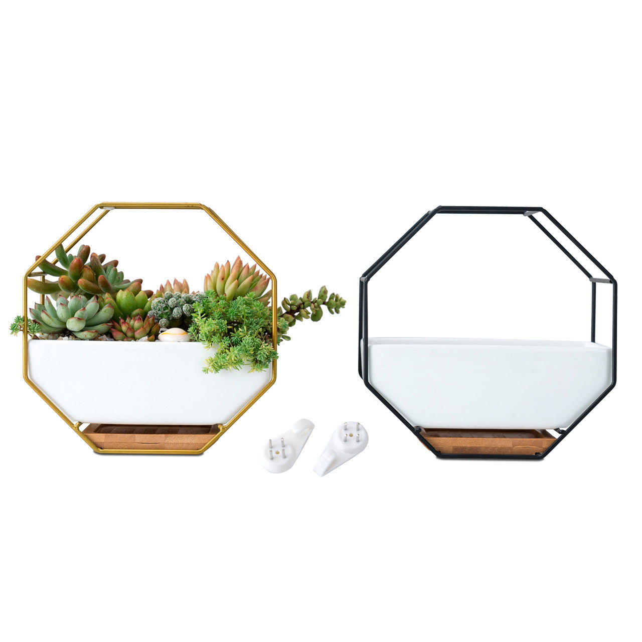 Nordic Minimalist Creative Geometric Wrought Iron Metal Bracket Ceramic Flower Pot Set Succulents Green Plants Potted Ornaments