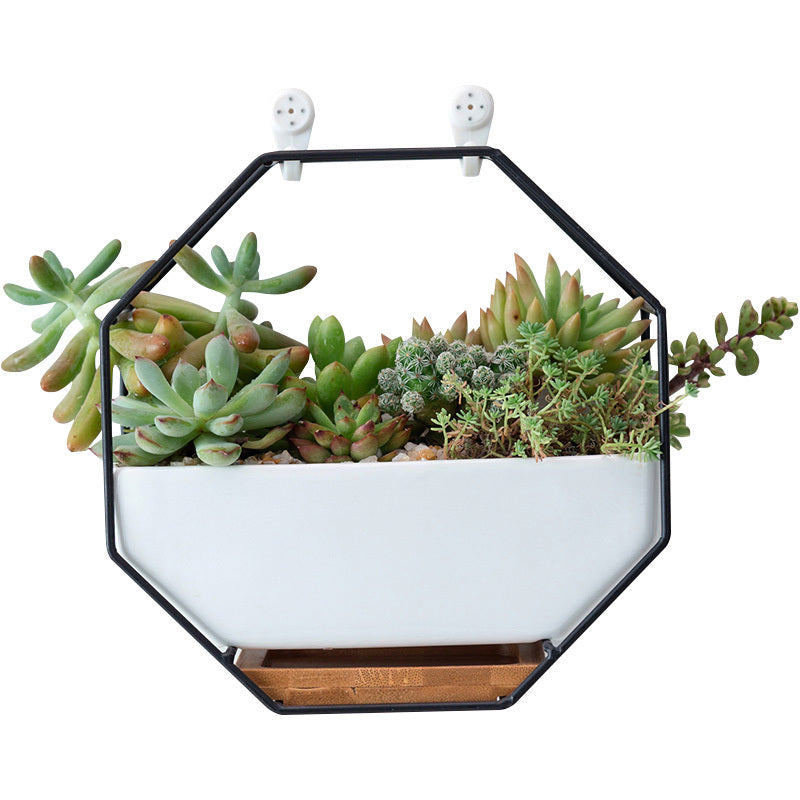 Nordic Minimalist Creative Geometric Wrought Iron Metal Bracket Ceramic Flower Pot Set Succulents Green Plants Potted Ornaments